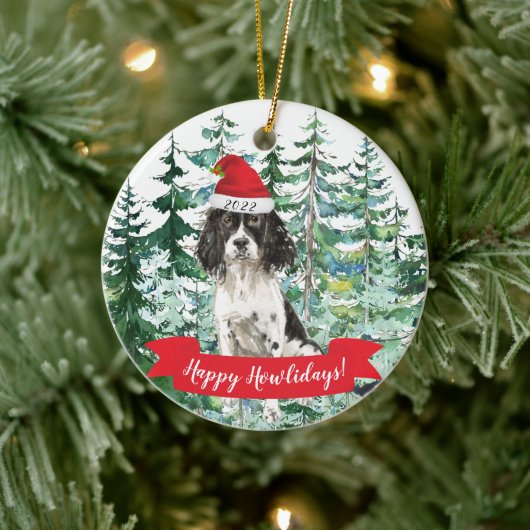 Happy Howlidays English Springer Spaniel Keramik Ornament (Baum)
