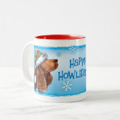 Happy Howlidays Field Spaniel Zwei-Tone-Tasse Zweifarbige Tasse (Vorderseite Links)