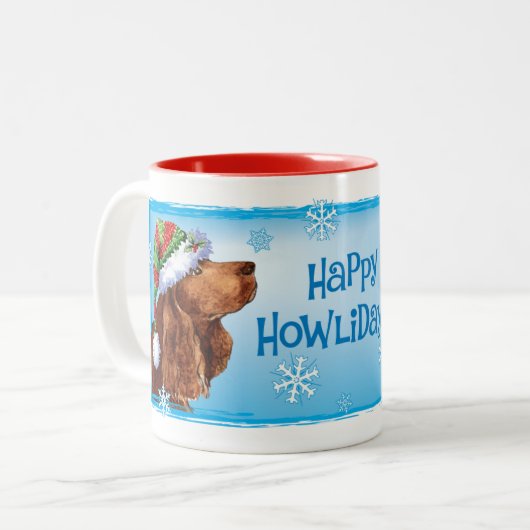 Happy Howlidays Field Spaniel Zwei-Tone-Tasse Zweifarbige Tasse (Vorderseite Links)