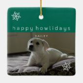 Happy Howlidays Fügen Sie Ihr Foto Green Pet Ornam Keramikornament (Rückseite)