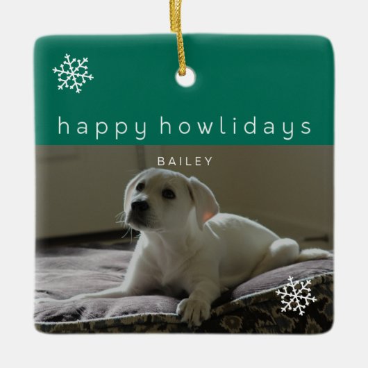 Happy Howlidays Fügen Sie Ihr Foto Green Pet Ornam Keramikornament (Vorderseite)