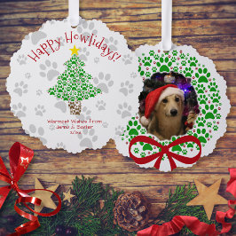 Happy Howlidays Fun Paw Prints Dog Foto Holiday Ornament Karte
