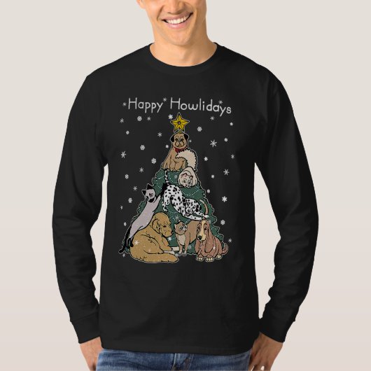 Happy Howlidays  Funny Dog & Cat Christmas Tree T-Shirt (Vorderseite)