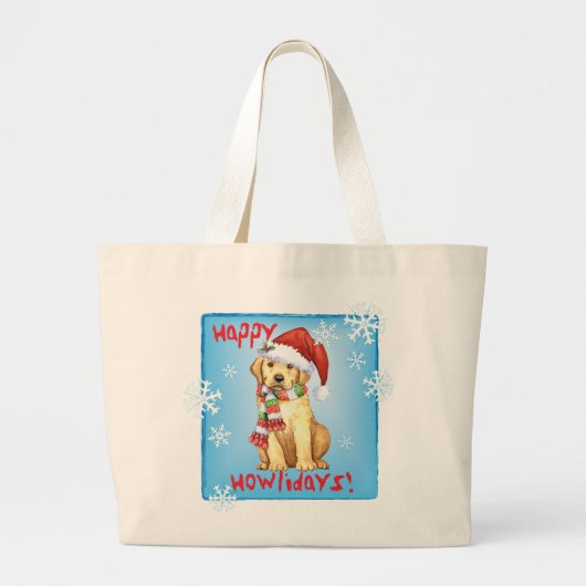 Happy Howlidays Gelbe Labrador Jumbo Stoffbeutel (Vorne)
