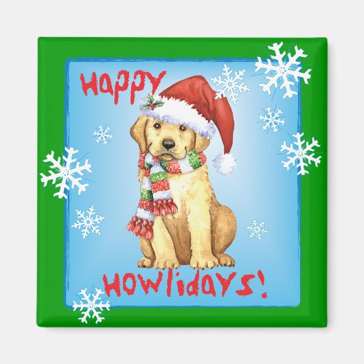 Happy Howlidays Gelbe Labrador Magnet (Vorne)
