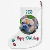 Happy HOWLidays Green Red Christmas Pet Foto Kleiner Weihnachtsstrumpf (Rückseite)