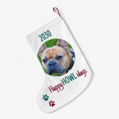 Happy HOWLidays Green Red Christmas Pet Foto Kleiner Weihnachtsstrumpf (Rückseite (Hängend))