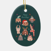 Happy Howlidays Grüne Weihnachtshunde Keramik Ornament (Hinten)