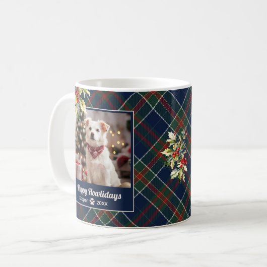 Happy Howlidays Hund Blue Green Red Kariert Weihna Kaffeetasse (Vorderseite Links)