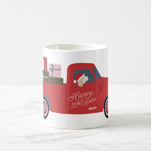 Happy Howlidays Hund in Truck Zeichnend Urlaub Kaffeetasse