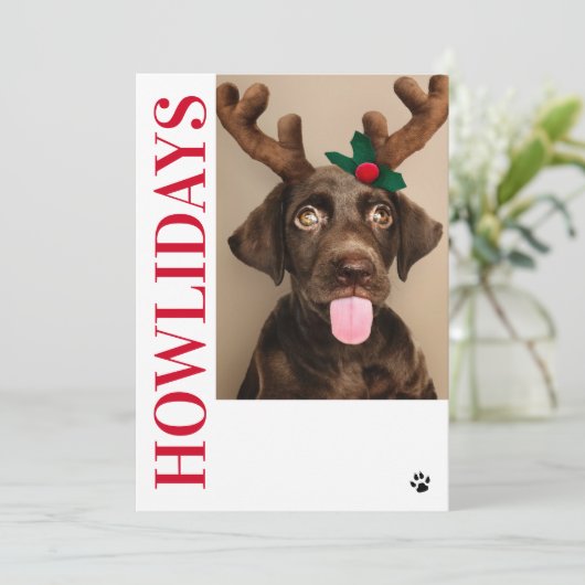 Happy Howlidays Hund Weihnachten 5 Foto-Karte Einladung (Stehend Vorderseite)