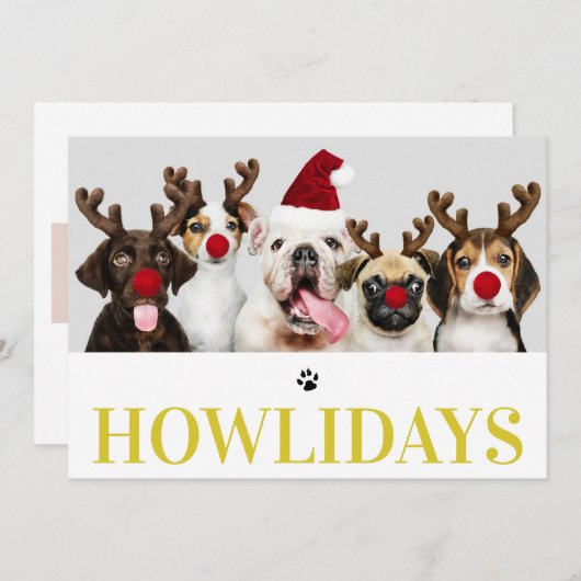 Happy Howlidays Hund Weihnachten 5 Foto-Karte Einladung (Vorne/Hinten)