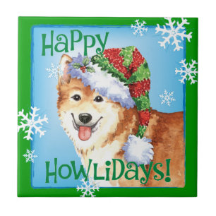 Happy Howlidays Icelandic Sheepdog Fliese