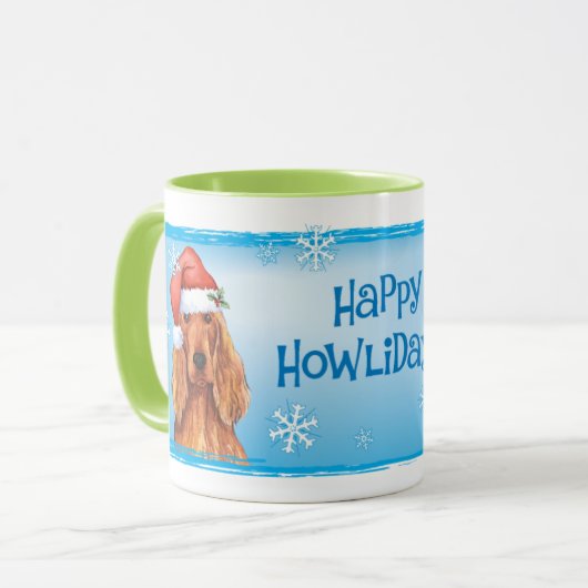 Happy Howlidays Irish Setter Tasse (Vorderseite Links)