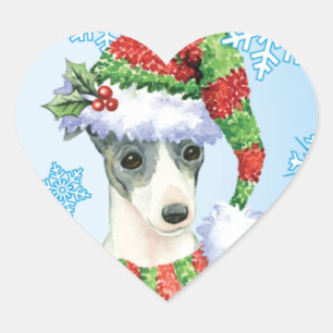Happy Howlidays Italian Greyhound Herz-Aufkleber