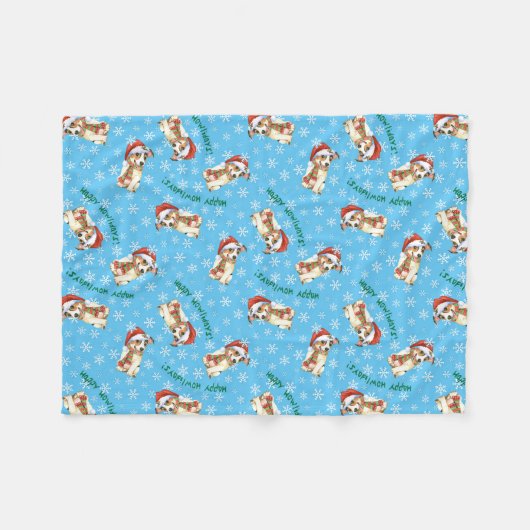 Happy Howlidays Jack Russell Terrier Fleecedecke (Vorderseite (Horizontal))