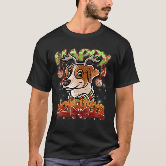 Happy Howlidays Jack Russell Terrier Reindeer Dog  T-Shirt (Vorderseite)