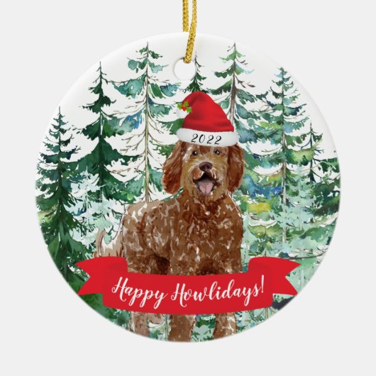 Happy Howlidays Labradoodle Dog Weihnachtsschmuck (Vorne)