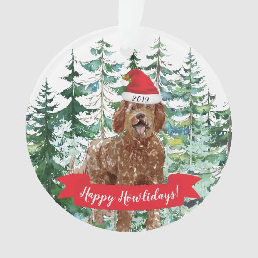 Happy Howlidays Labradoodle Hund Weihnachten Ornament (Vorderseite)