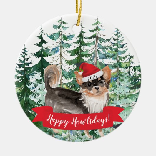 Happy Howlidays Long hahabe Chihuahua Weihnachten  Keramik Ornament (Vorne)