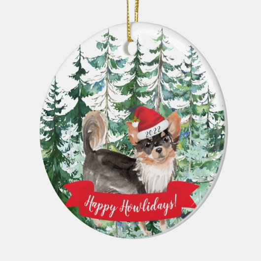 Happy Howlidays Long hahabe Chihuahua Weihnachten  Keramik Ornament (Links)
