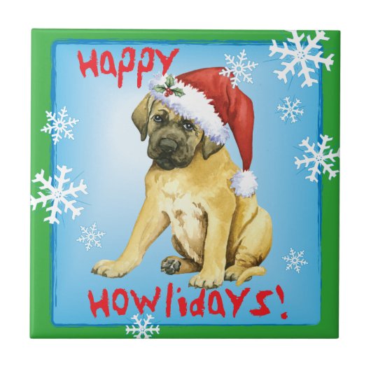 Happy Howlidays Mastiff Fliese (Vorderseite)
