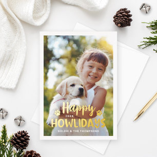 Happy Howlidays Modern Gold Puppy Dog Foto Folien Feiertagskarte