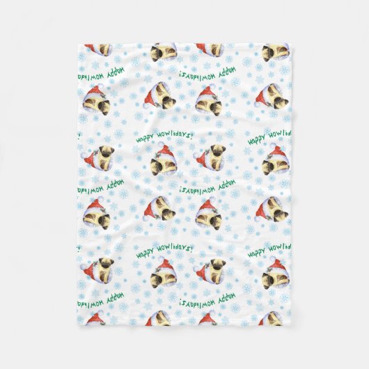 Happy Howlidays Mops Fleece Blanket (Vorderseite)