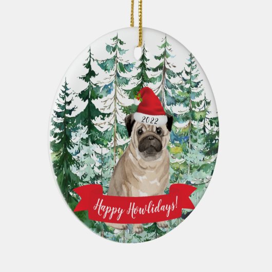 Happy Howlidays Mops Hund Weihnachtsschmuck (Rechts)