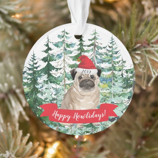 Happy Howlidays Mops Hunde Weihnachten Ornament (Baum)
