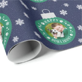 Happy Howlidays Navy Green Custom Pet Hund Foto Geschenkpapier (Rolleneckpunkt)