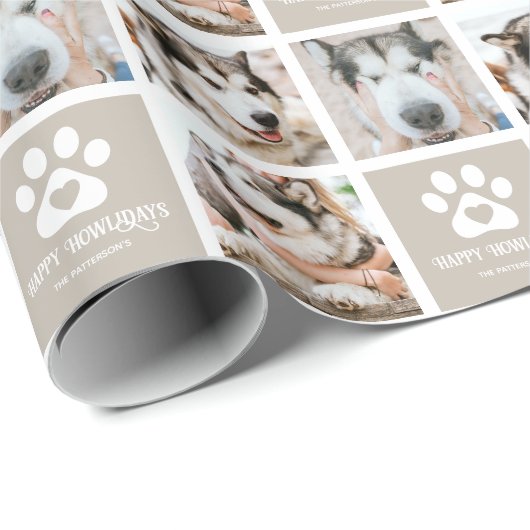 Happy Howlidays Niedlich Foto Grid Dog Weihnachten Geschenkpapier (Rolleneckpunkt)
