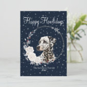 Happy Howlidays Niedlicher Dalmatiner Hund Feiertagskarte (Stehend Vorderseite)