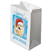 Happy Howlidays Norwegischer Buhund Mittlere Geschenktüte (Rückseite Schrägansicht)