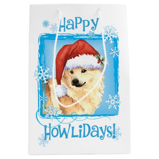 Happy Howlidays Norwegischer Buhund Mittlere Geschenktüte (Vorderseite)