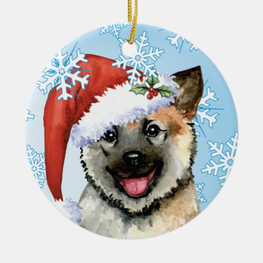 Happy Howlidays Norwegischer Elkhound Keramik Ornament (Vorne)