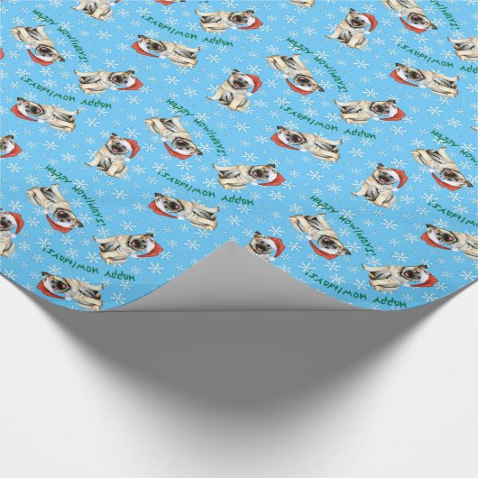 Happy Howlidays Norwegisches Elkhound Wrapping Pap Geschenkpapier (Ecke)