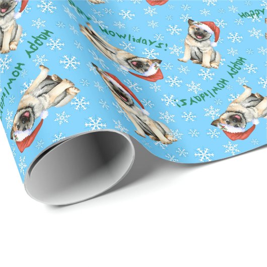 Happy Howlidays Norwegisches Elkhound Wrapping Pap Geschenkpapier (Rolleneckpunkt)