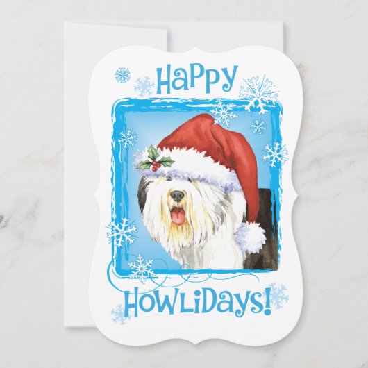 Happy Howlidays Old English Sheepdog Feiertagskarte (Vorderseite)