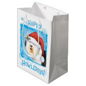 Happy Howlidays Old English Sheepdog Mittlere Geschenktüte (Vorderseite Schrägansicht)