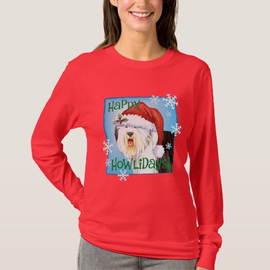 Happy Howlidays Old English Sheepdog T-Shirt (Vorderseite)