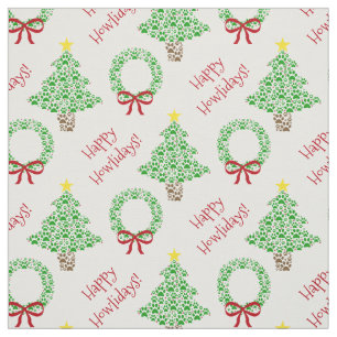 Happy Howlidays Paw Print Weihnachtsbaumen & Kranz Stoff