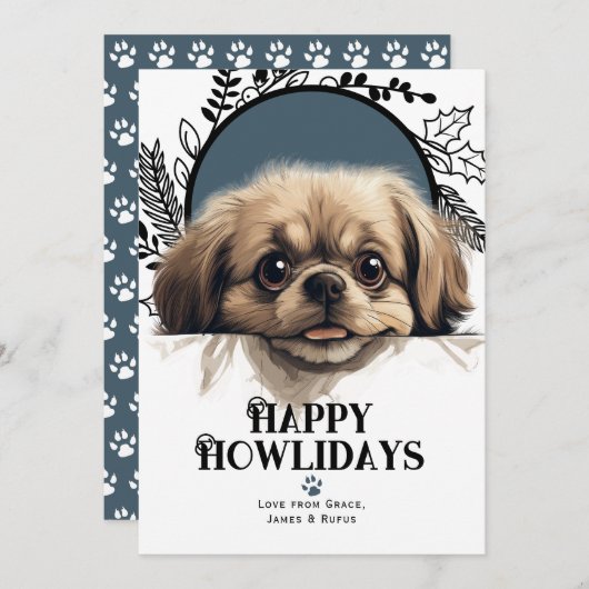 Happy Howlidays Pekinese Dog Feiertagskarte (Vorne/Hinten)