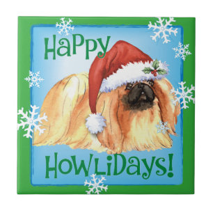 Happy Howlidays Pekingese Fliese