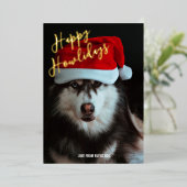 Happy Howlidays Personalisiertes Foto Folien Feiertagskarte (Stehend vorne)