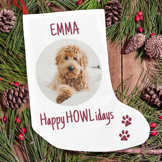 Happy HOWLidays Red Christmas Pet Foto Kleiner Weihnachtsstrumpf