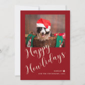 Happy Howlidays Red Dog Foto Feiertagskarte (Vorderseite)