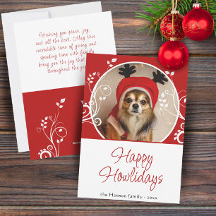 Happy Howlidays Red Foliage Dog Name Foto Feiertagskarte