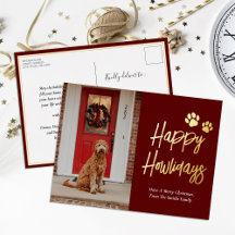 Happy Howlidays Red Gold Calligraphy Pet Foto