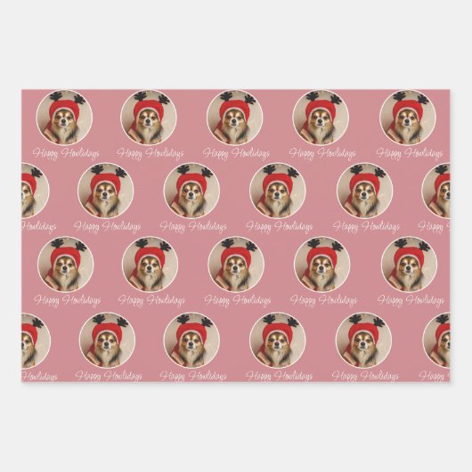 Happy Howlidays Red Green Pink Dog Pet Foto Geschenkpapier Set (Vorderseite 2)